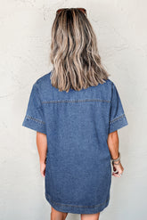 Blue Short Sleeve Collared Denim Mini Dress